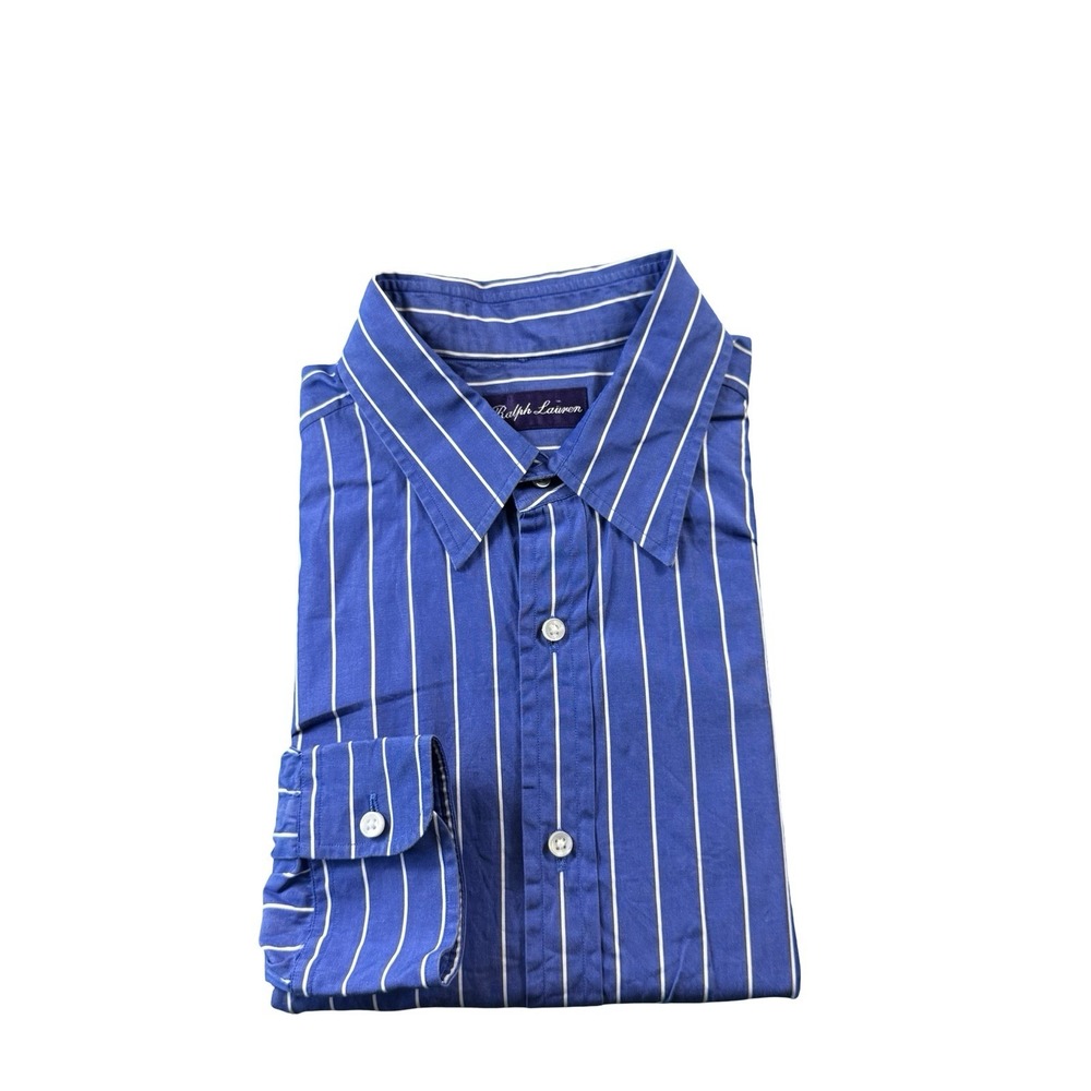 Ralph Lauren Purple Label Blue White Striped Cotton Button Front Shirt 16.5 XL